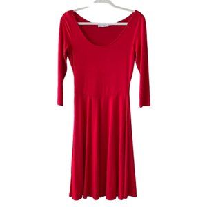 Calvin Klein Red 3/4 Sleeve Scoop Neck Midi Dress